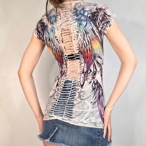 Y2K Open Back Cut Out Back Angel Wings Top McBling Scene Emo Indie Sleeze